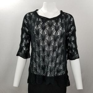UMGEE USA Crochet Black Sheer Sweater 3/4 Sleeve S